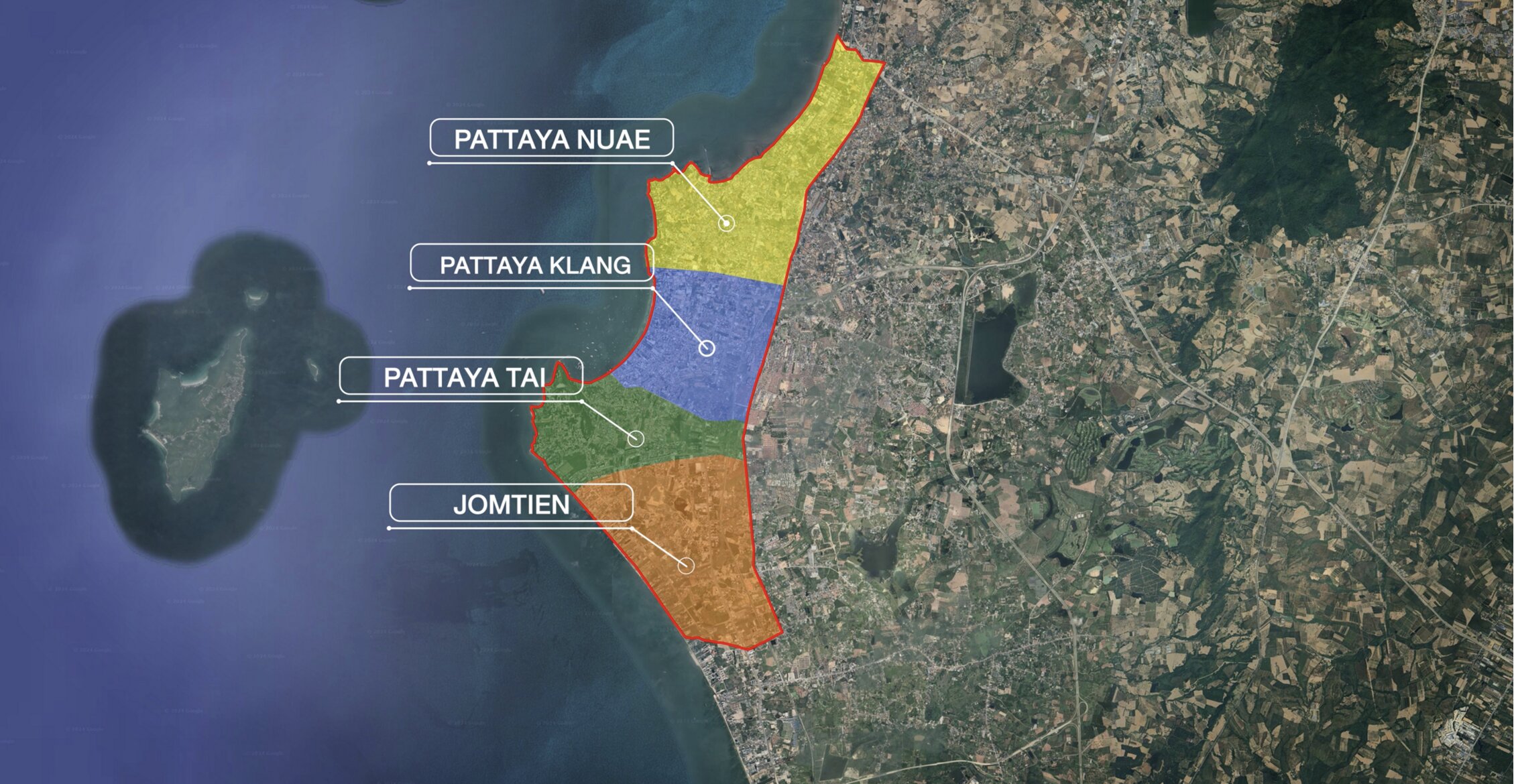 Pattaya zone map — Jomtien, Pattaya Tai, Pattaya Klang, Pattaya Nuae